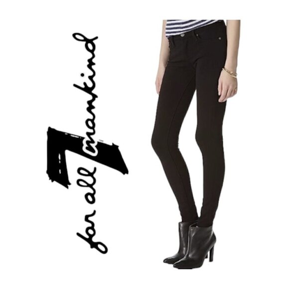 7 for all Mankind Faux Crackle Leather Skinny Pants Size 28 Black Stretch - Picture 1 of 12